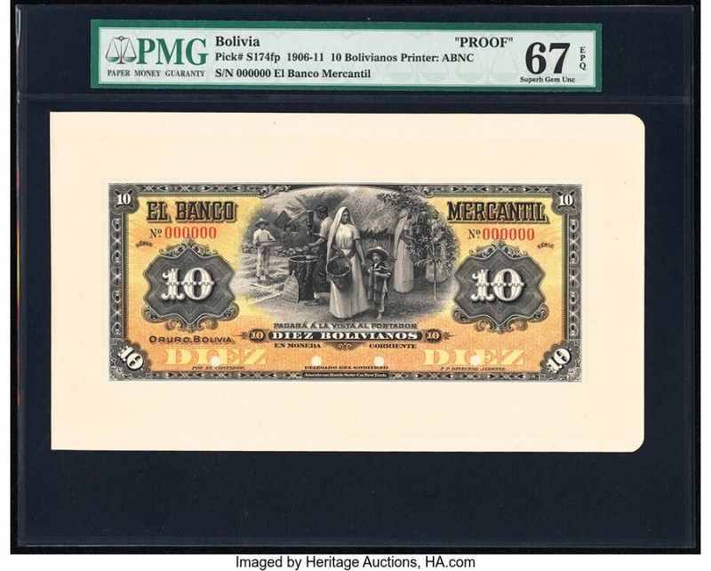 Bolivia Banco Mercantil 10 Bolivianos 1906-11 Pick S174fp; S174bp Front and Back...
