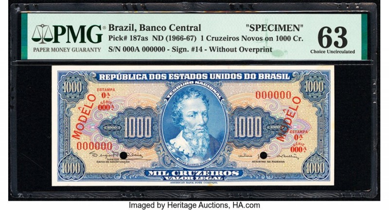 Brazil Banco Central Do Brasil 1 Cruzeiro Novo on 1000 Cruzei ND (1966-67) Pick ...