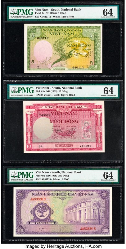 Cambodia, Laos and South Vietnam Group of 5 Graded Examples PMG Choice Uncircula...