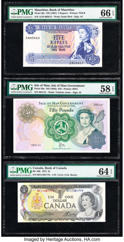 Canada Bank of Canada $1 1973 BC-46b PMG Choice Uncirculated 64 EPQ; Isle Of Man...