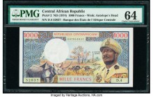 Central African Republic Banque des Etats de l'Afrique Centrale 1000 Francs ND (1974) Pick 2 PMG Choice Uncirculated 64. Staple holes. 

HID0980124201...