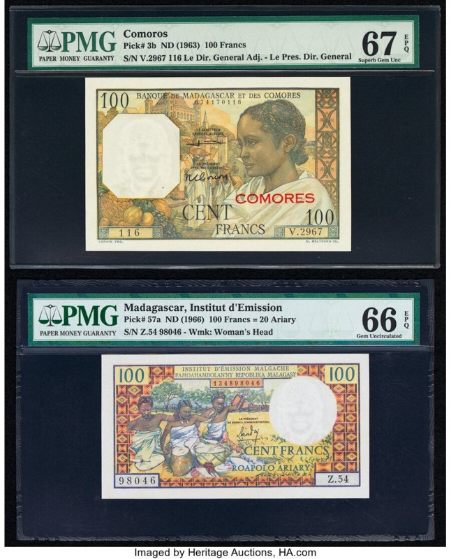 Comoros Banque de Madagascar et des Comores 100 Francs ND (1963) Pick 3b PMG Sup...