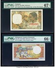 Comoros Banque de Madagascar et des Comores 100 Francs ND (1963) Pick 3b PMG Superb Gem Unc 67 EPQ; Madagascar Institut d'Emission Malgache 100 Francs...