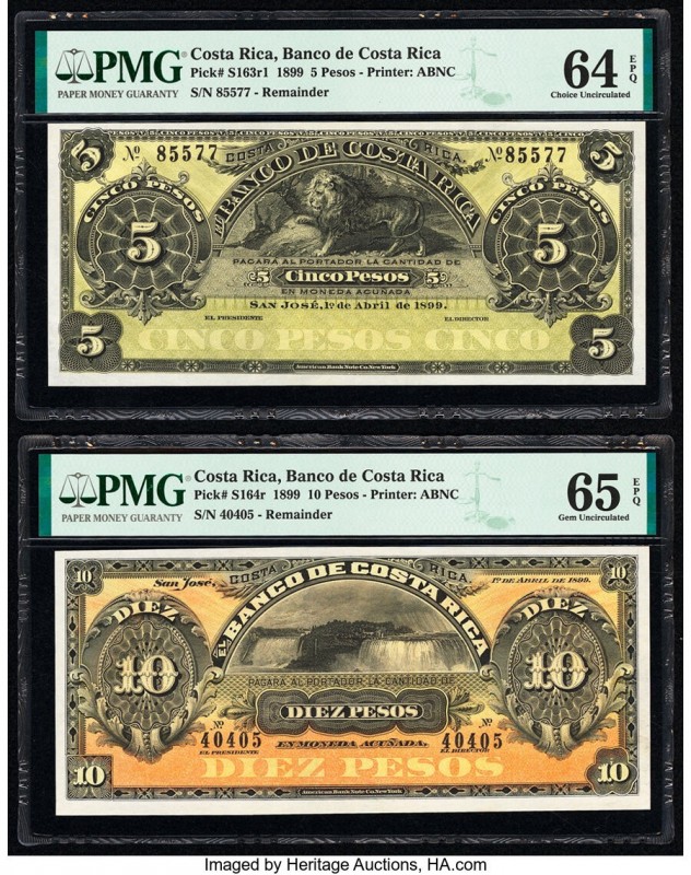 Costa Rica Banco de Costa Rica 5; 10 Pesos 1899 Pick S163r1; S164r Two Remainder...