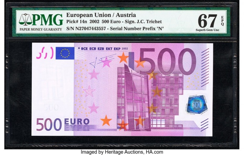 European Union Central Bank, Austria 500 Euro 2002 Pick 14n PMG Superb Gem Unc 6...