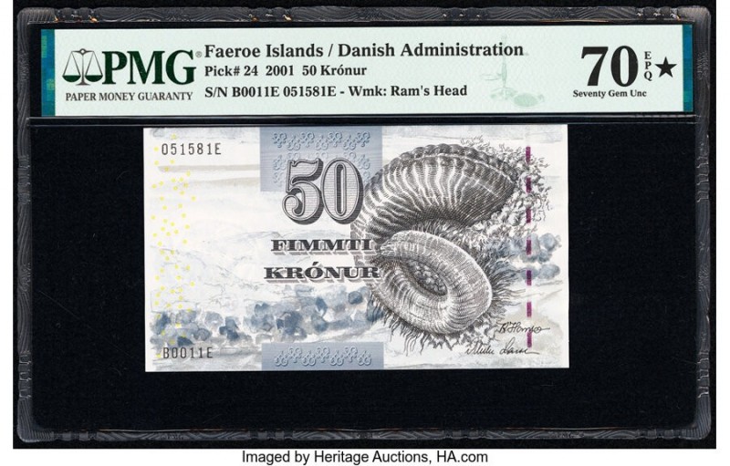 Faeroe Islands Foroyar 50 Kronur 2001 Pick 24 PMG Gem Uncirculated 70 EPQ S. 

H...