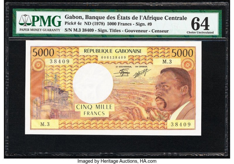 Gabon Banque des Etats de l'Afrique Centrale 5000 Francs ND (1978) Pick 4c PMG C...