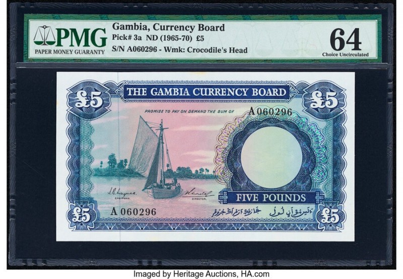 Gambia The Gambia Currency Board 5 Pounds ND (1965-70) Pick 3a PMG Choice Uncirc...