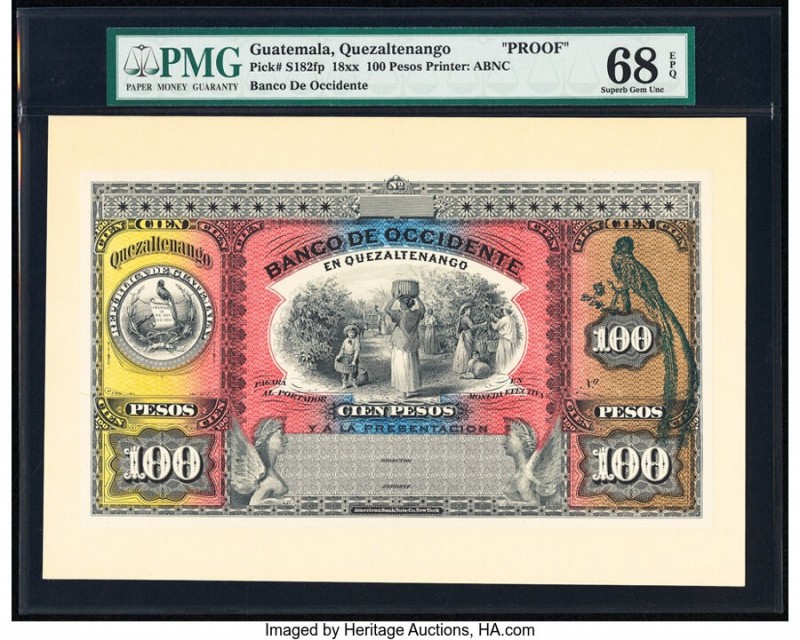 Guatemala Banco de Occidente en Quezaltenango 100 Pesos 18xx Pick S182fp Proof P...
