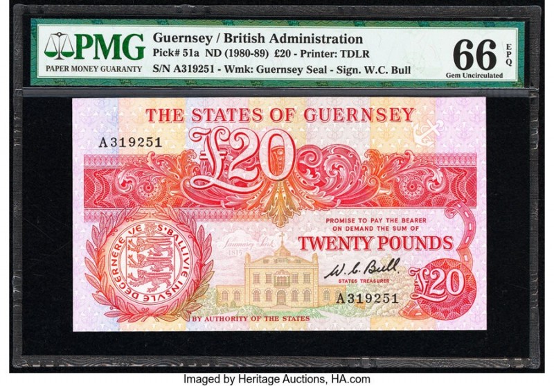 Guernsey States of Guernsey 20 Pounds ND (1980-89) Pick 51a PMG Gem Uncirculated...