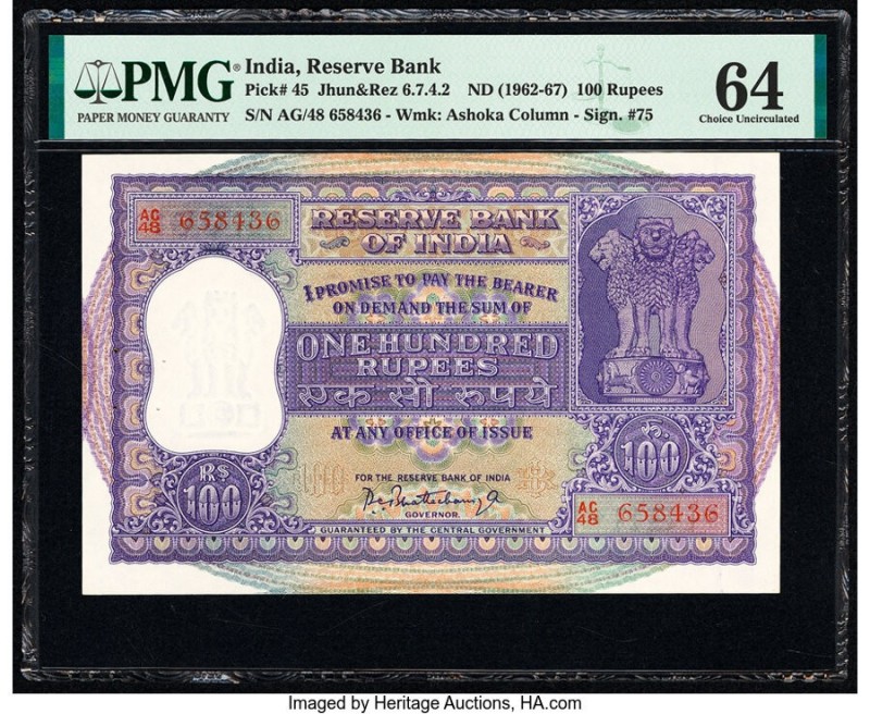 India Reserve Bank of India 100 Rupees ND (1962-67) Pick 45 Jhun6.7.4.2 PMG Choi...