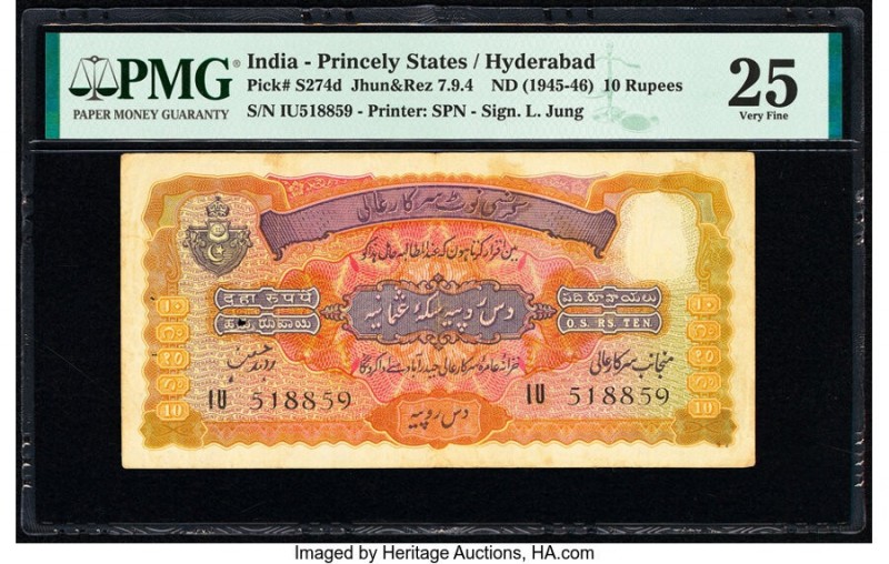 India Princely States, Hyderabad 10 Rupees ND (1945-46) Pick S274d Jhunjhunwalla...