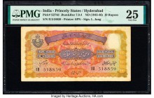 India Princely States, Hyderabad 10 Rupees ND (1945-46) Pick S274d Jhunjhunwalla-Razack 7.9.4 PMG Very Fine 25. Staple holes at issue, spindle holes.
...