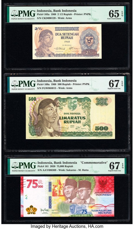 Indonesia Bank Indonesia 2 1/2; 500; 75,000 Rupiah 1968 (2); 2020 Pick 103a; 109...