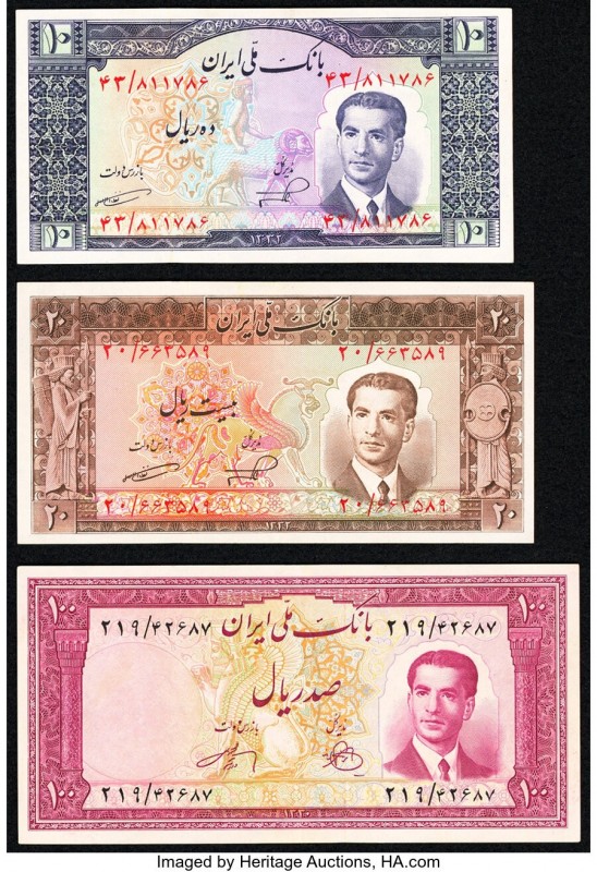 Iran Bank Melli 100; 10; 20 Rials ND (1951); ND (1953) (2) Pick 57; 59; 60 Three...