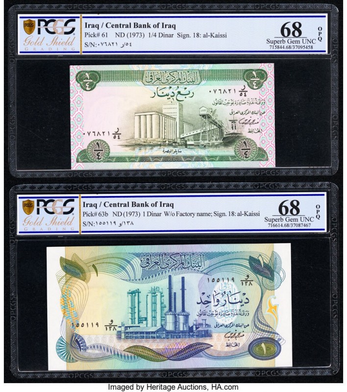 Iraq Central Bank of Iraq 1/4; 1 Dinar ND (1973) Pick 61; 63b Two Examples PCGS ...
