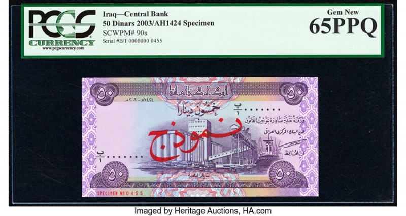 Iraq Central Bank of Iraq 50 Dinars 2003 / AH1424 Pick 90s Specimen PCGS Gem New...