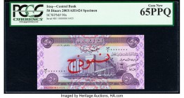 Iraq Central Bank of Iraq 50 Dinars 2003 / AH1424 Pick 90s Specimen PCGS Gem New 65PPQ. Red overprints.

HID09801242017

© 2020 Heritage Auctions | Al...