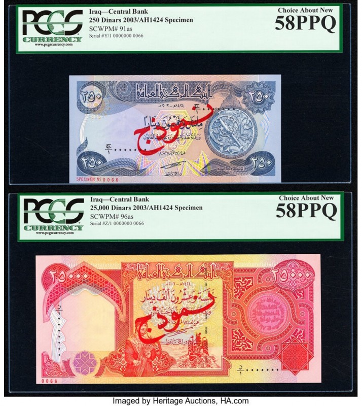 Iraq Central Bank of Iraq 250; 25,000 Dinars 2003 / AH1424 Pick 91as; 96as Two S...