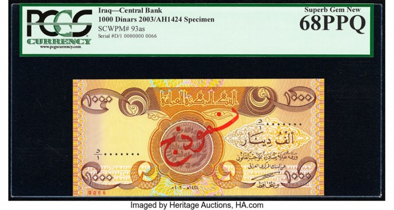 Iraq Central Bank of Iraq 1000 Dinars 2003-13 / AH1424-34 Pick 93as Specimen PCG...