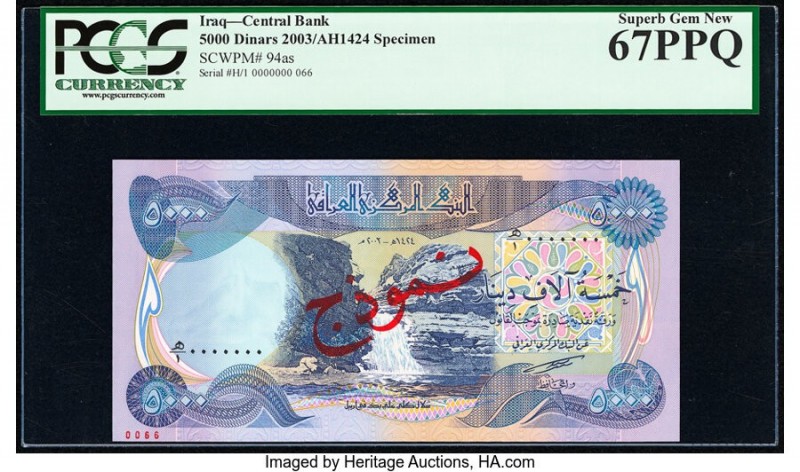 Iraq Central Bank of Iraq 5000 Dinars 2003 / AH1424-31 Pick 94as Specimen PCGS S...