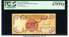 Iraq Central Bank of Iraq 1000 Dinars 2013 / AH1435 Pick 99s Specimen PCGS Superb Gem New 67PPQ. Red overprints.

HID09801242017

© 2020 Heritage Auct...