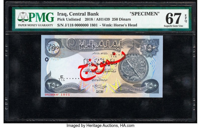 Iraq Central Bank of Iraq 250 Dinars 2018 / AH1439 Pick UNL Specimen PMG Superb ...