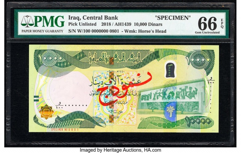 Iraq Central Bank of Iraq 10,000 Dinars 2018 / AH1439 Pick UNL Specimen PMG Gem ...