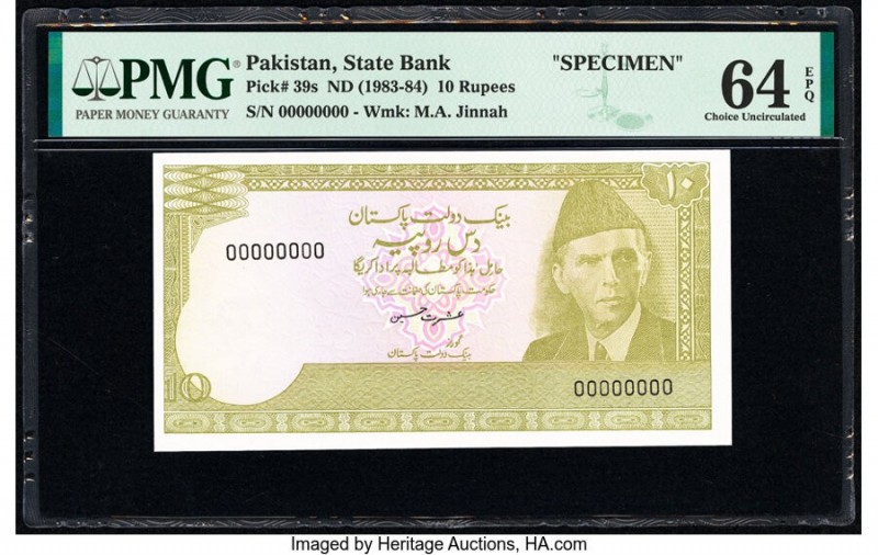 Pakistan State Bank of Pakistan 10 Rupees ND (1983-84) Pick 39s Specimen PMG Cho...