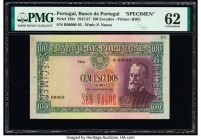 Portugal Banco de Portugal 100 Escudos 28.10.1947 Pick 159s Specimen PMG Uncirculated 62. Roulette Specimen punch and previous mounting.

HID098012420...