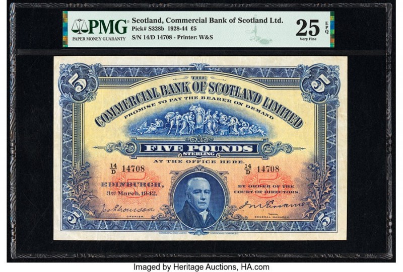 Scotland Commercial Bank of Scotland Ltd. 5 Pounds 3.3.1942 Pick S328b PMG Very ...