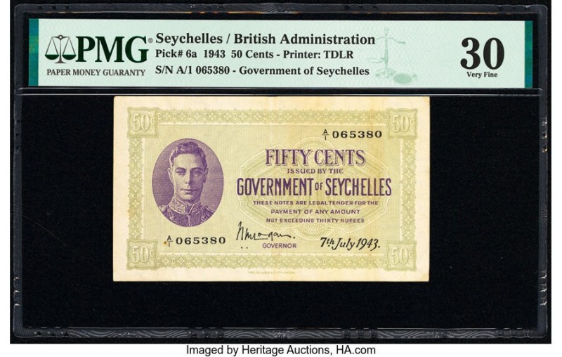 Seychelles Government of Seychelles 50 Cents 7.7.1943 Pick 6a PMG Very Fine 30. ...