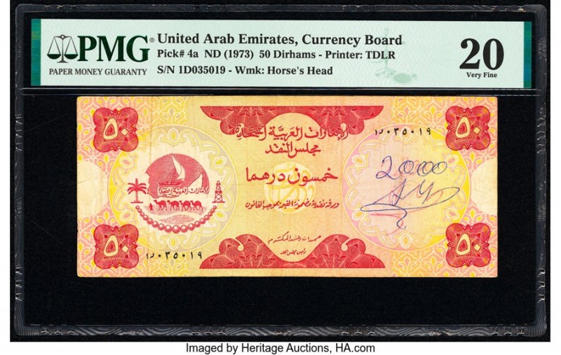 United Arab Emirates Currency Board 50 Dirhams ND (1973) Pick 4a PMG Very Fine 2...