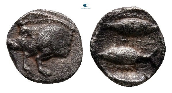 Mysia. Kyzikos circa 460-440 BC. 
Tetartemorion AR

6 mm, 0,22 g



very ...