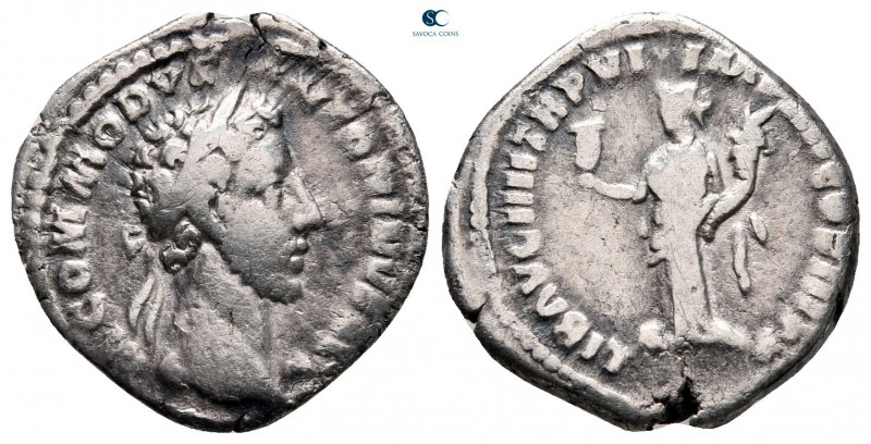 Commodus AD 180-192. Rome
Denarius AR

19 mm, 2,41 g



nearly very fine