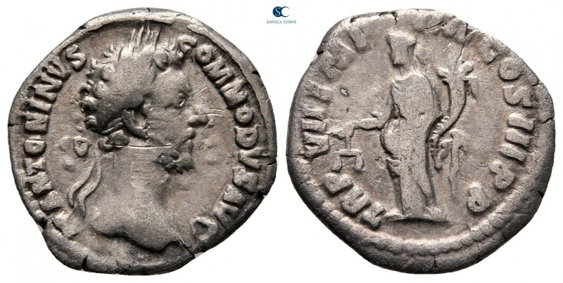 Commodus AD 180-192. Rome
Denarius AR

19 mm, 2,33 g



very fine