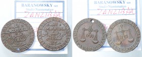 Zanzibar. Lotto di 2 monete da 1 Pysa AH1299. Cartellino Baranowsky.