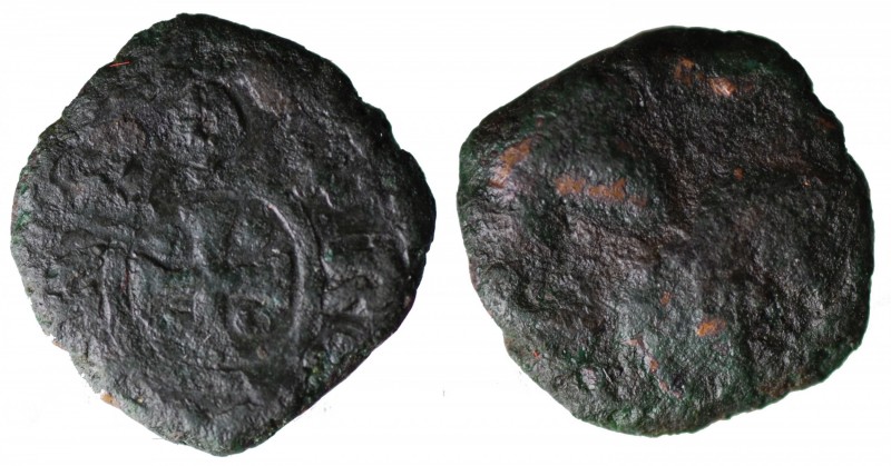 Capua. Ruggero II (1130-1154). Follaro. AE gr. 1,30. D/ Busto frontale di Santo ...