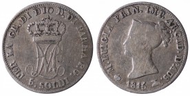 Ducato di Parma. Maria Luigia d'Austria (1815-1847). 5 soldi 1815 Milano. Ag gr. 1,18. Gig.12 mMB