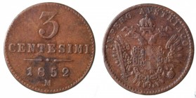 Lombardo Veneto. 3 centesimi 1852 Milano. BB