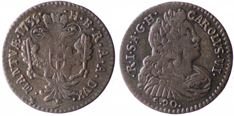 Mantova. Carlo VI d'Asburgo. 1 lira 1735 aquila bicipite. Mi gr. 3,86 mm 26,9. B...
