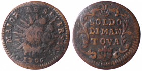 Mantova. Ferdinando Carlo Gonzaga-Nevers (1669-1707). Soldo con sole raggiante 1706. AE gr. 2,85 mm 20,85. Bignotti 23; CNI 62. MB-BB