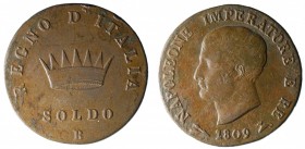 Napoleone I Re d'Italia (1805-1814). Bologna, 1 soldo 1809 rif.Gigante 209 R2