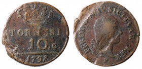Napoli. Ferdinando IV. 10 tornesi 1798 sigle RC. Magliocca 292. qBB