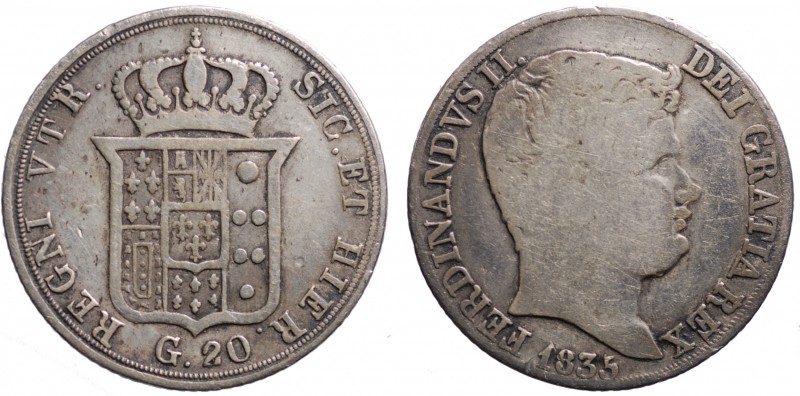 Regno delle due Sicilie. Napoli. Ferdinando II di Borbone 20 grana 1835. AG gr. ...