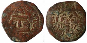 Regno di Napoli. Filippo III (1598-1621) Tornese 1617. AE gr.3,68 MB-BB