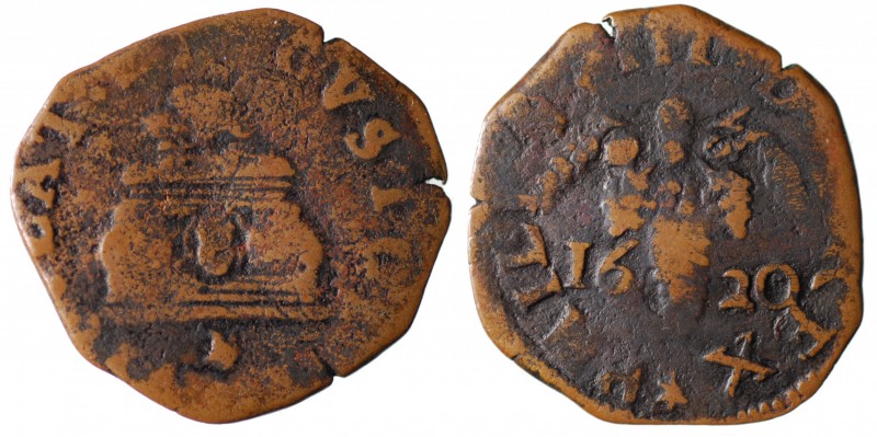 Regno di Napoli. Filippo III (1598-1621) Tornese 1620. AE gr.2,88 MB-BB