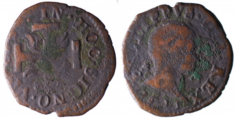 Regno di Napoli. Filippo IV (1621-1665) 3 Cavalli 1625. AE gr.2,06 MB