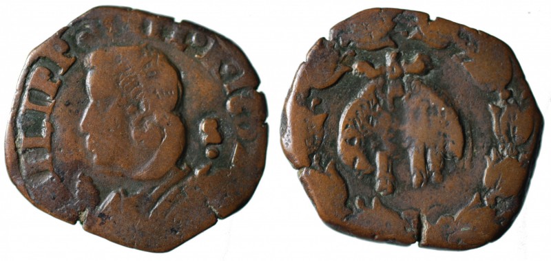 Regno di Napoli. Filippo IV (1621-1665) Tornese 1632. AE gr.5,11 MB-BB