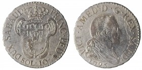 Savoia. Vittorio Amedeo III. 10 soldi 1795 Mi gr. 2,83. SPL con buona parte di argentatura